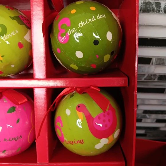 12 Days Of Christmas Colorful Christmas Ornaments Paper Mache 3" - Picture 5 of 10